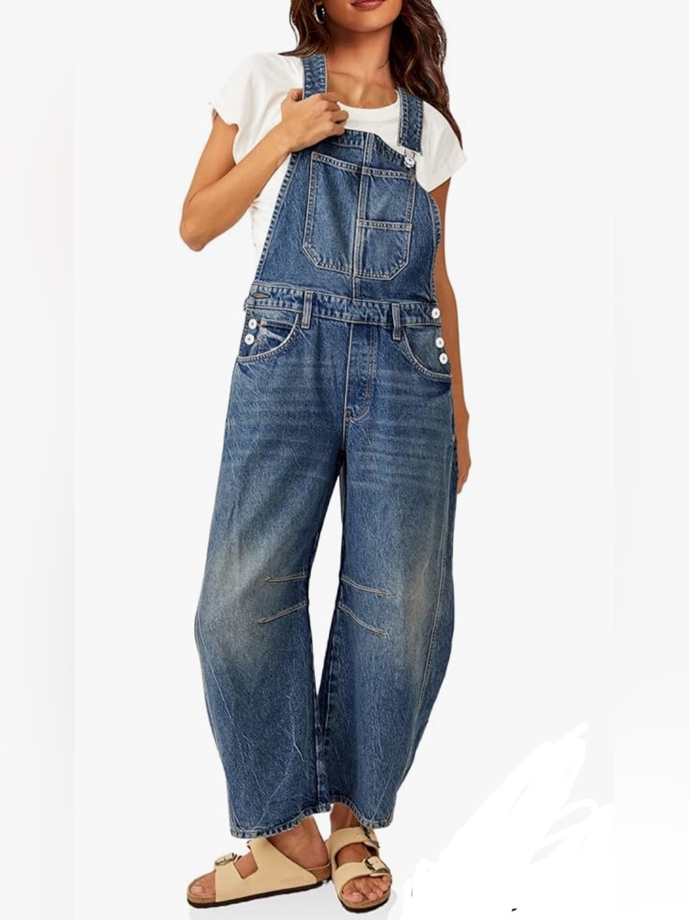 AMAZON BRAND GENERIC Blue Denim Women's barrel leg Overalls painter pants romper